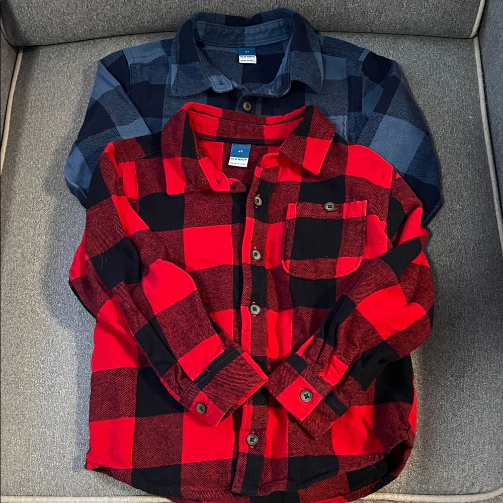 Old Navy Red and Blue Plaid Button Down Shirts Bundle Size 4T